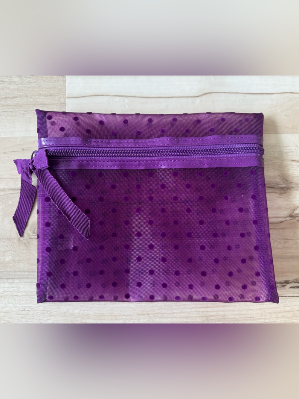 Ulta Beauty Purple Polka Dot Mesh Cosmetic Bag with Bow